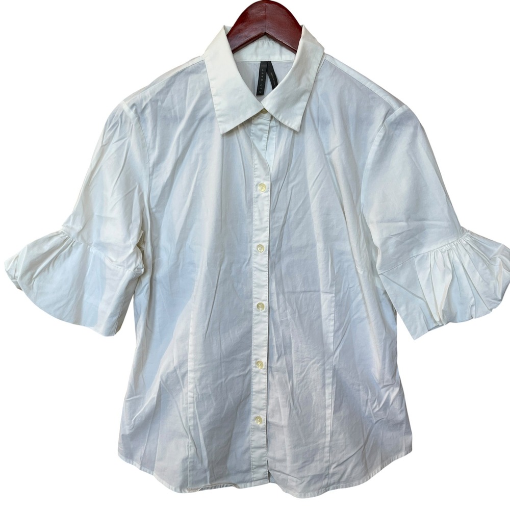 Old Navy Womens White Ruffle Bell Sleeve Button Down Shirt Cotton Blend Top